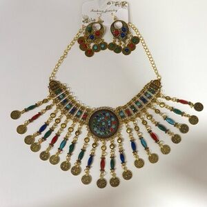 Fashion Jewelry Gold Necklace with Colorful Accents